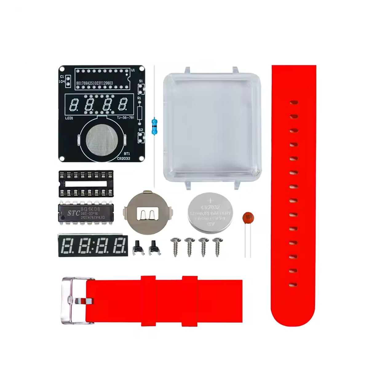 Bausatz DIY Armbanduhr zum Löten (rotes Armband)