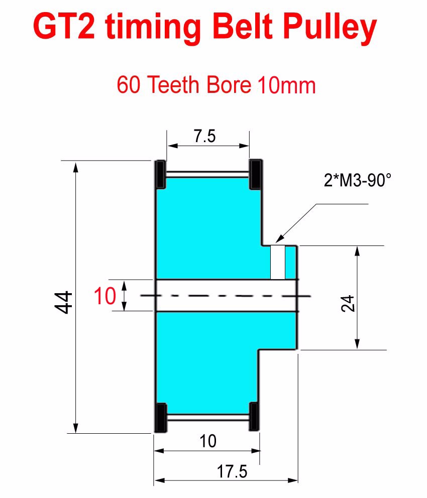 GT2 Riemenscheibe Zahnrad 10mm Bohrung 60 Zähne 6mm Zahnriemen