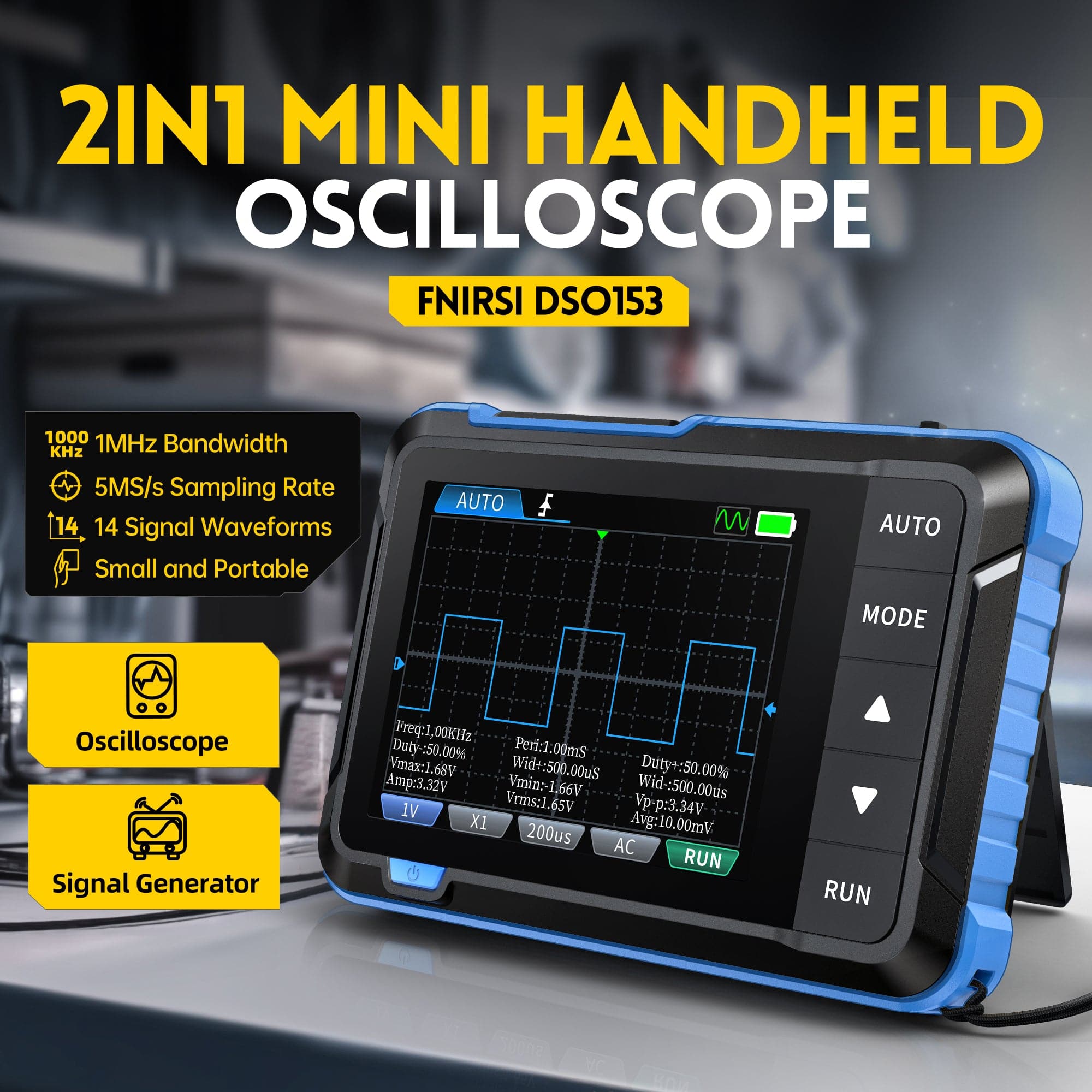 FNIRSI DSO-153 Mini-Oszilloskop mit Signalgenerator – 1 MHz Bandbreite, 5 MS/s, 2,4" Display
