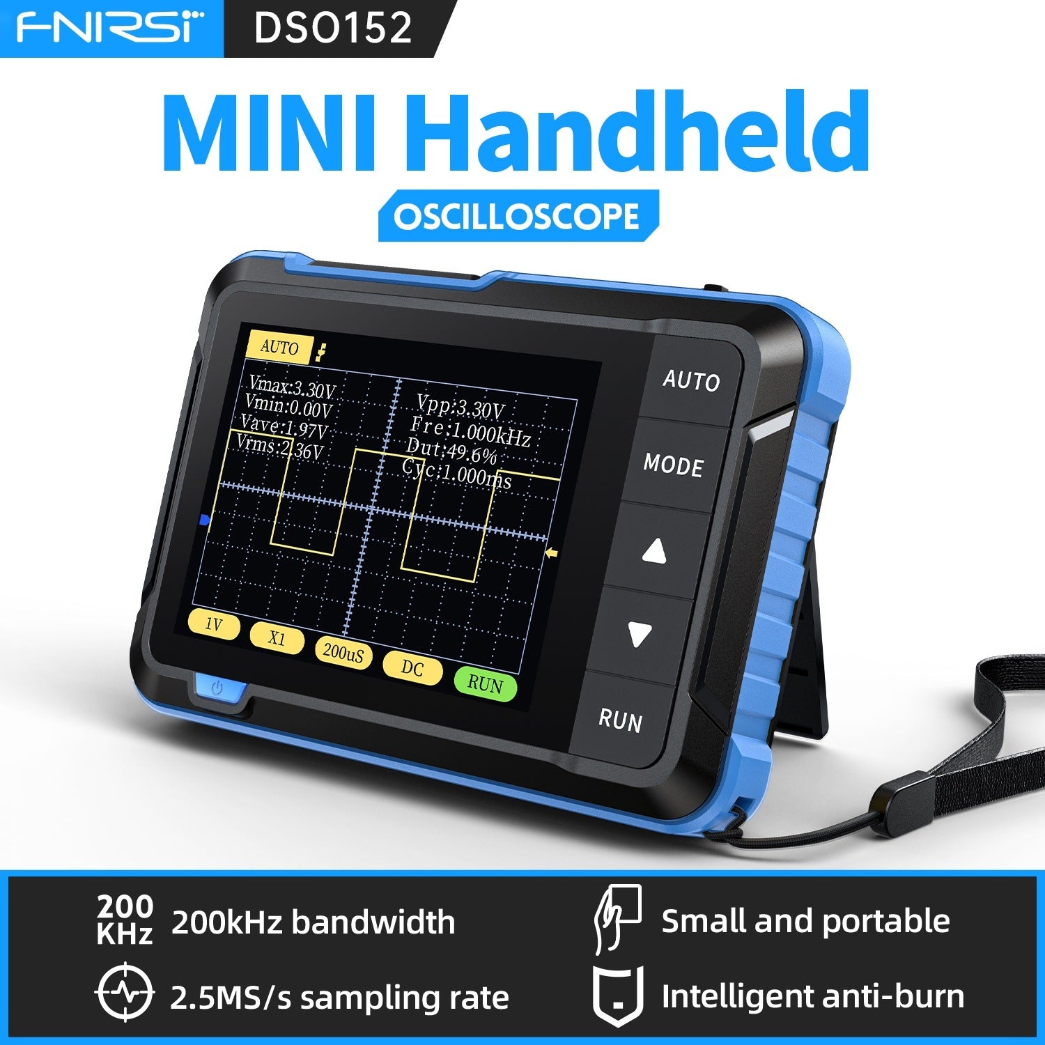 FNIRSI DSO-152 Mini-Oszilloskop – 200 kHz Bandbreite, 2,5 MS/s, tragbares Messgerät mit LCD-Display