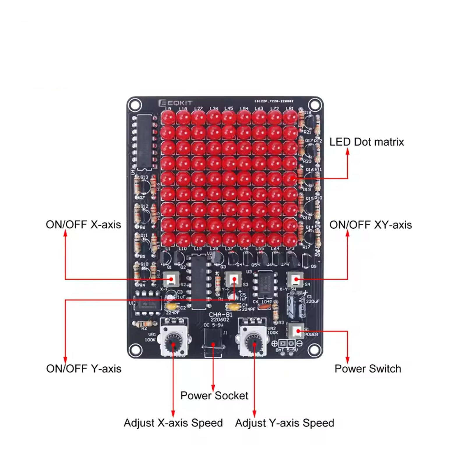 Bausatz: LED Spiel – DIY Lötkit mit 81 roten LEDs & Lauflichteffekt