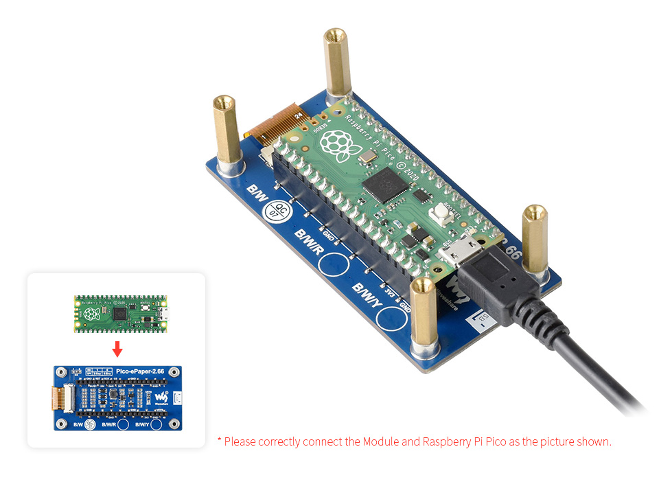Waveshare 2.66" E-Paper Display Modul für Raspberry Pi Pico