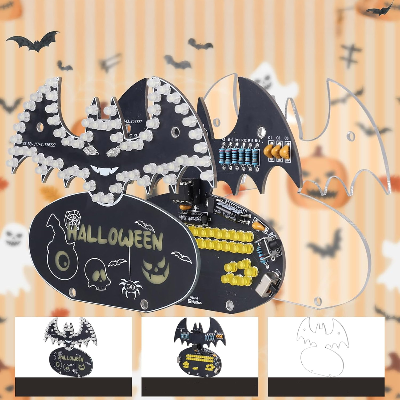 Bausatz: Halloween LED Lötbausatz Fledermaus mit 5 Lichtmodi