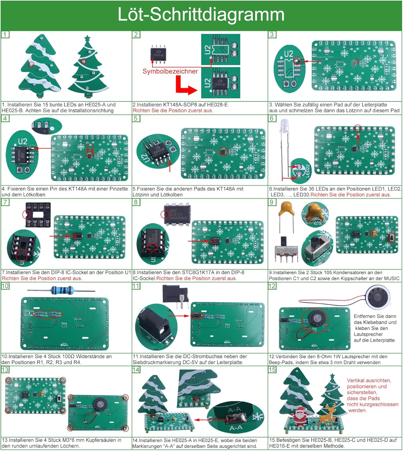 Bausatz LED Weihnachtsbaum mit Musik - Mini Weihnachtswald Lötprojekt