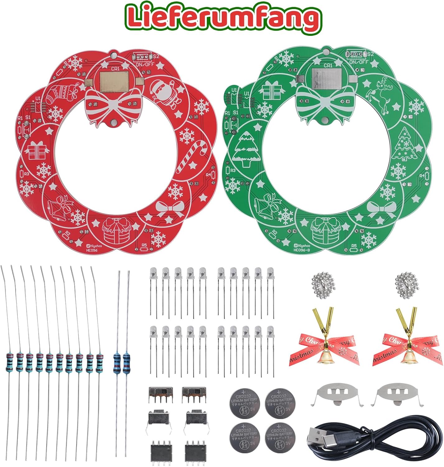 Bausatz Weihnachtsdeko 2-teilig Braum & Kranz mit 3 Lichtmodi