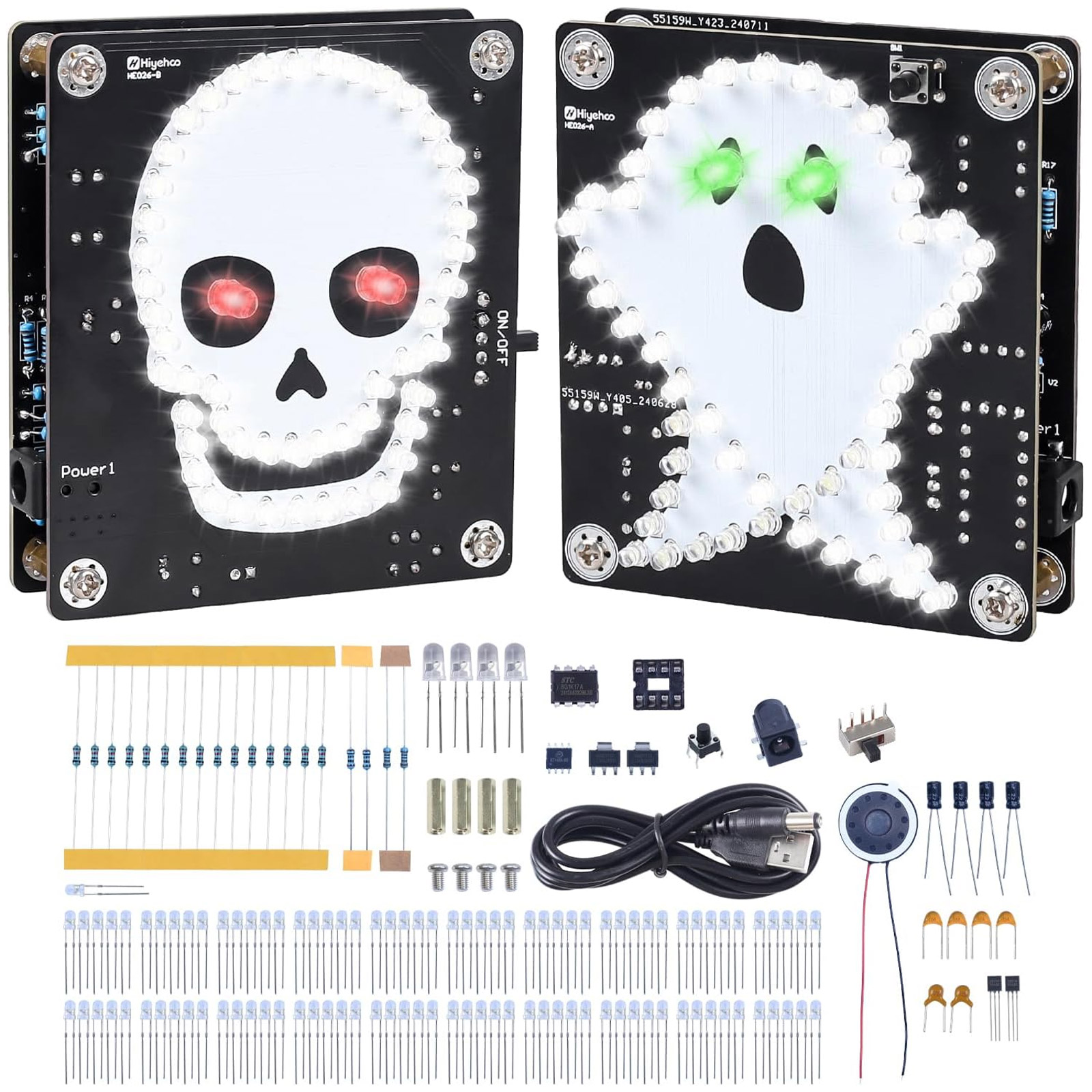 Bausatz: Halloween Totenkopf/Geist zum Löten mit LEDs und Soundeffekt