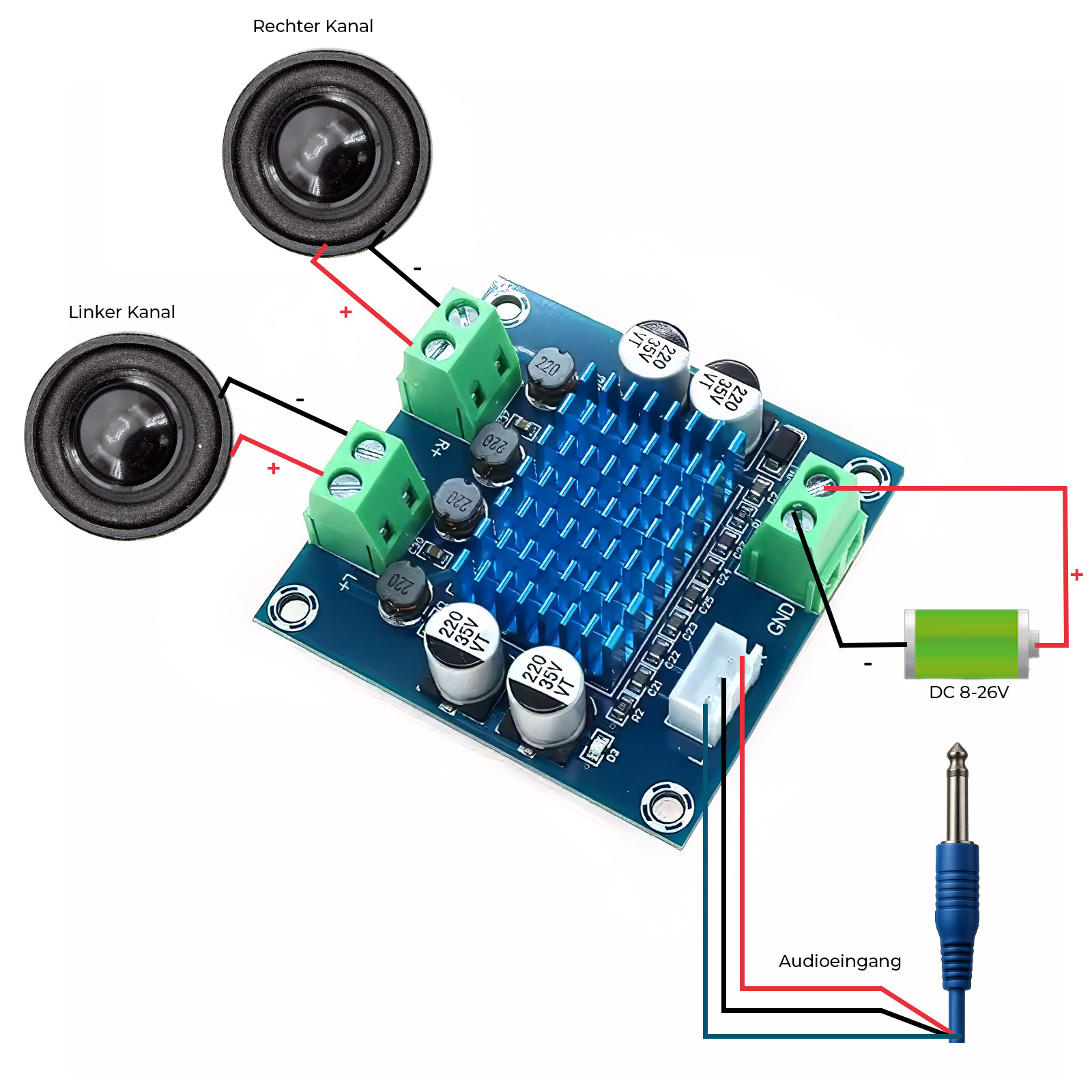 TPA3110 2×30W Stereo Audio Digitalverstärker Modul XH-A232 DC 8–26V