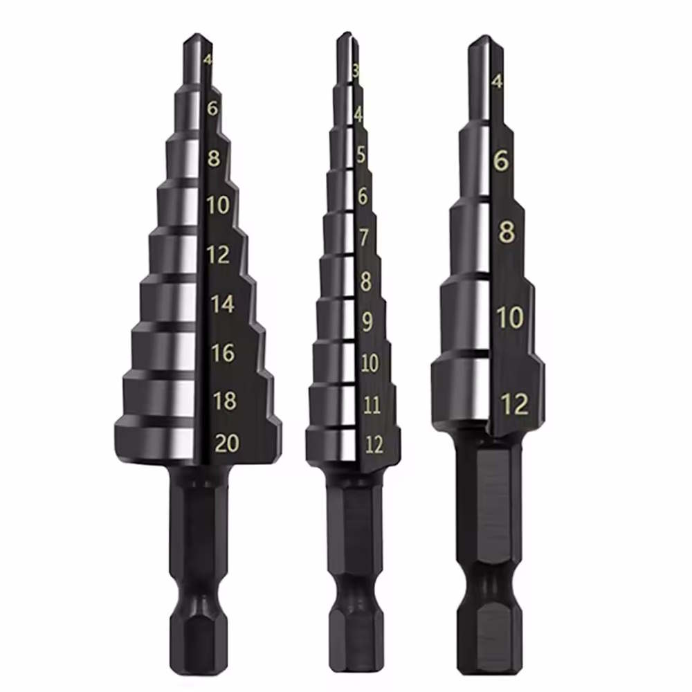 Titanbeschichteter Stufenbohrer 3-teiliges Set mit Aufbewahrungsbox (schwarz)