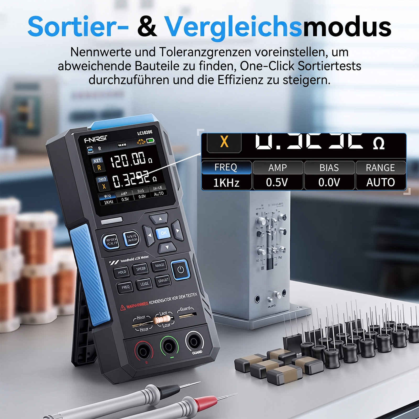 FNIRSI LC1020E Bauteiltester – LCR-Messgerät für Widerstand, Induktivität und Kapazität