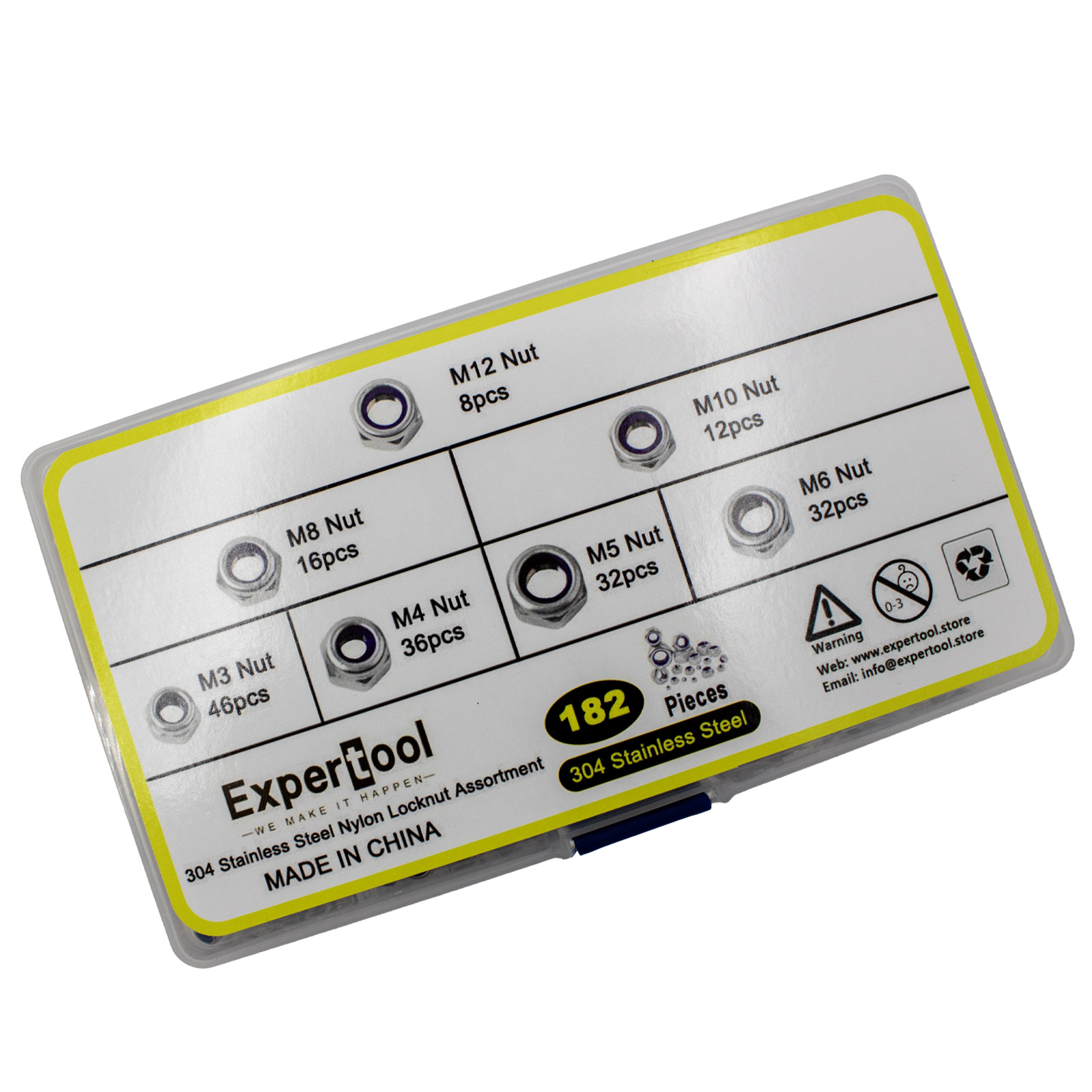 Sortiment 304 Edelstahl Nylon Sicherungsmutter-Set 180 Teile