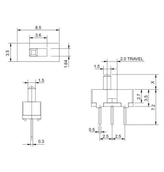 10x Schiebeschalter 0.5A 50V DC
