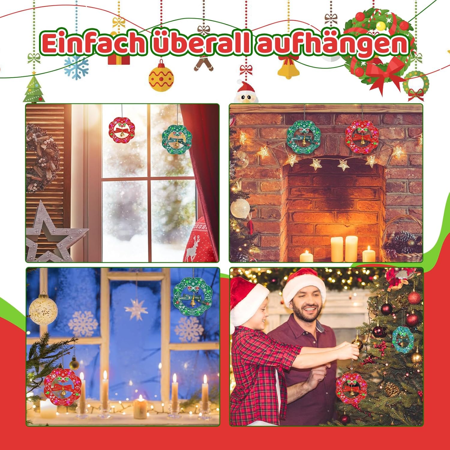 Bausatz Weihnachtsdeko 2-teilig Braum & Kranz mit 3 Lichtmodi