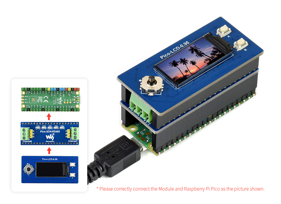 Waveshare 2-Kanal UART RS485 Modul für Raspberry Pi Pico