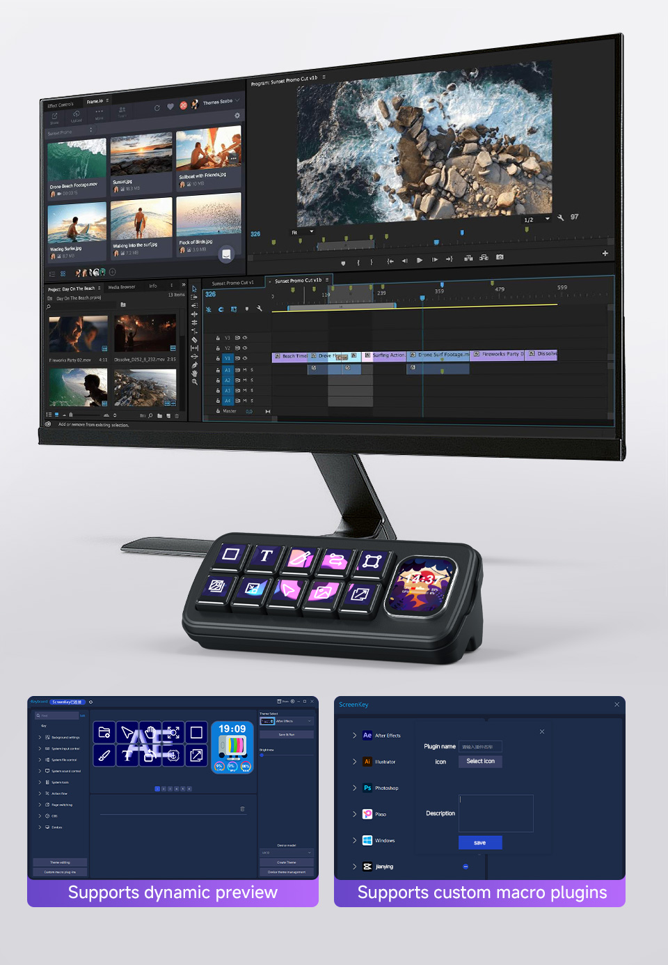 Waveshare MK10 Stream Deck LCD Makro-Controller Schwarz
