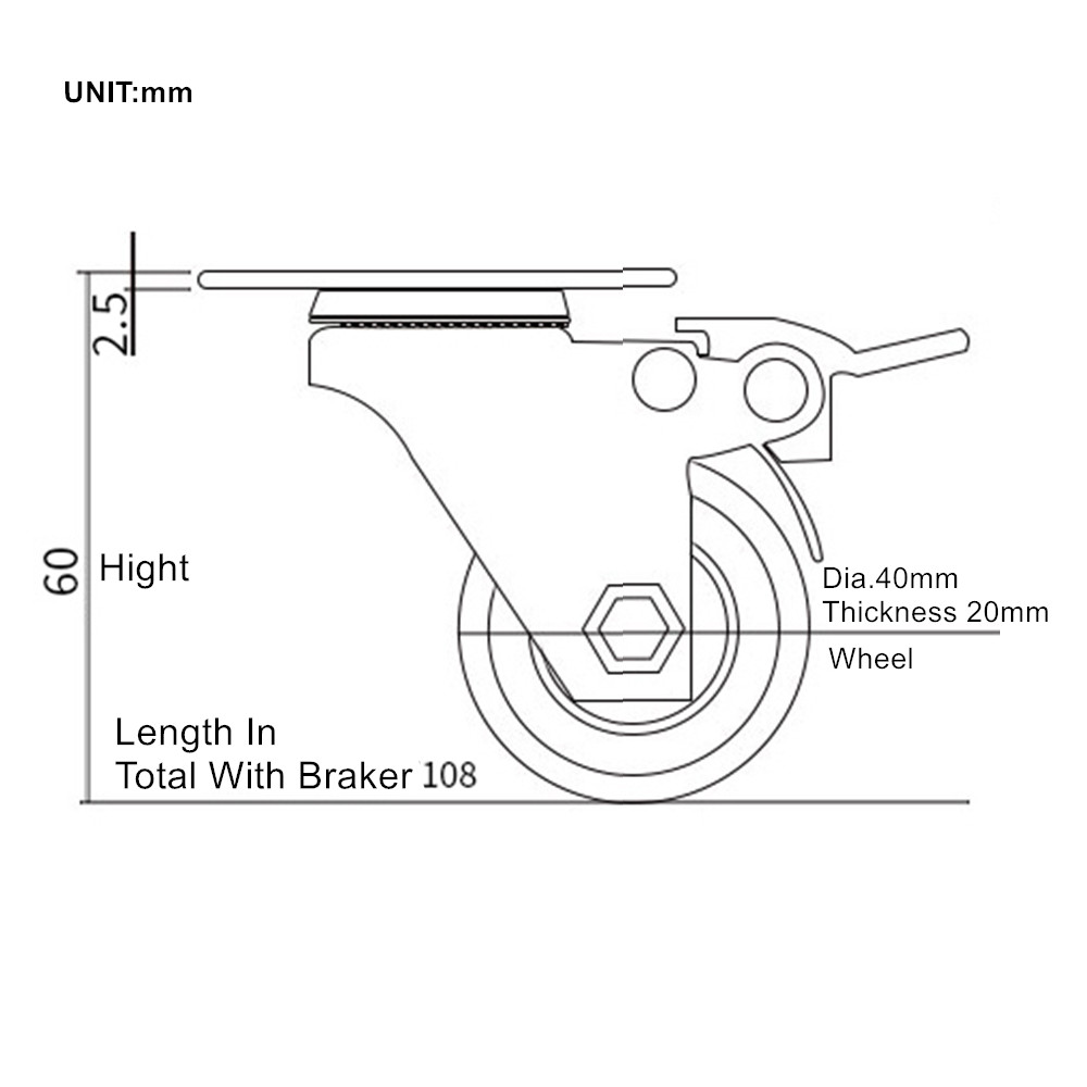 Lenkrolle mit Bremse 1,5" 360° Schwarz