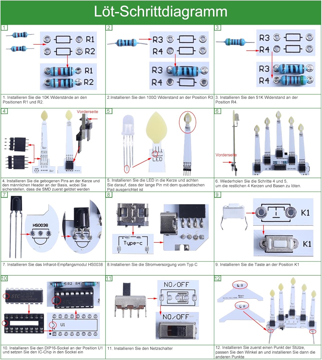 Bausatz Elektronische LED Kerzen mit Fernbedienung  10 Lichtmodi