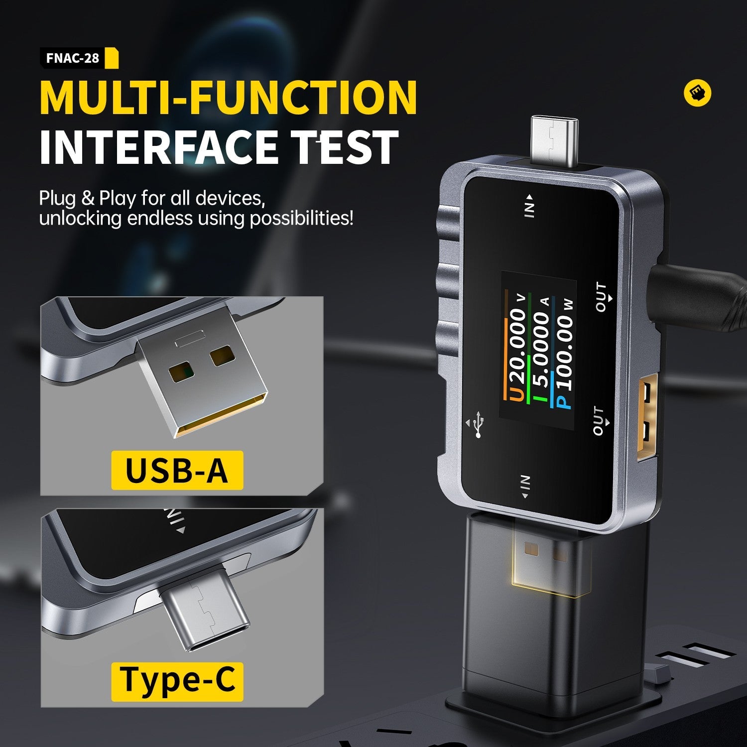 FNIRSI FNAC-28 USB-Tester – 2-in-1 Messgerät für USB-A und USB-C mit TFT-Display