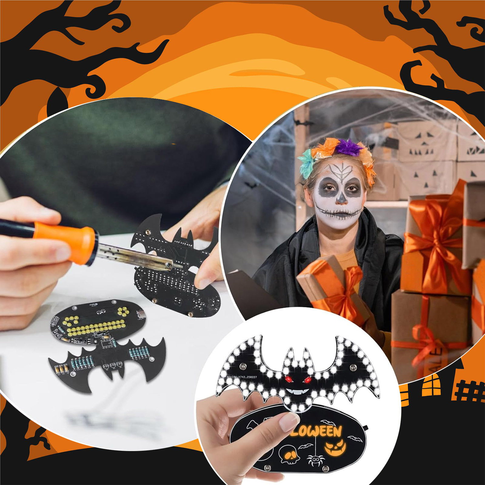 Bausatz Halloween LED Lötbausatz Fledermaus mit 5 Lichtmodi