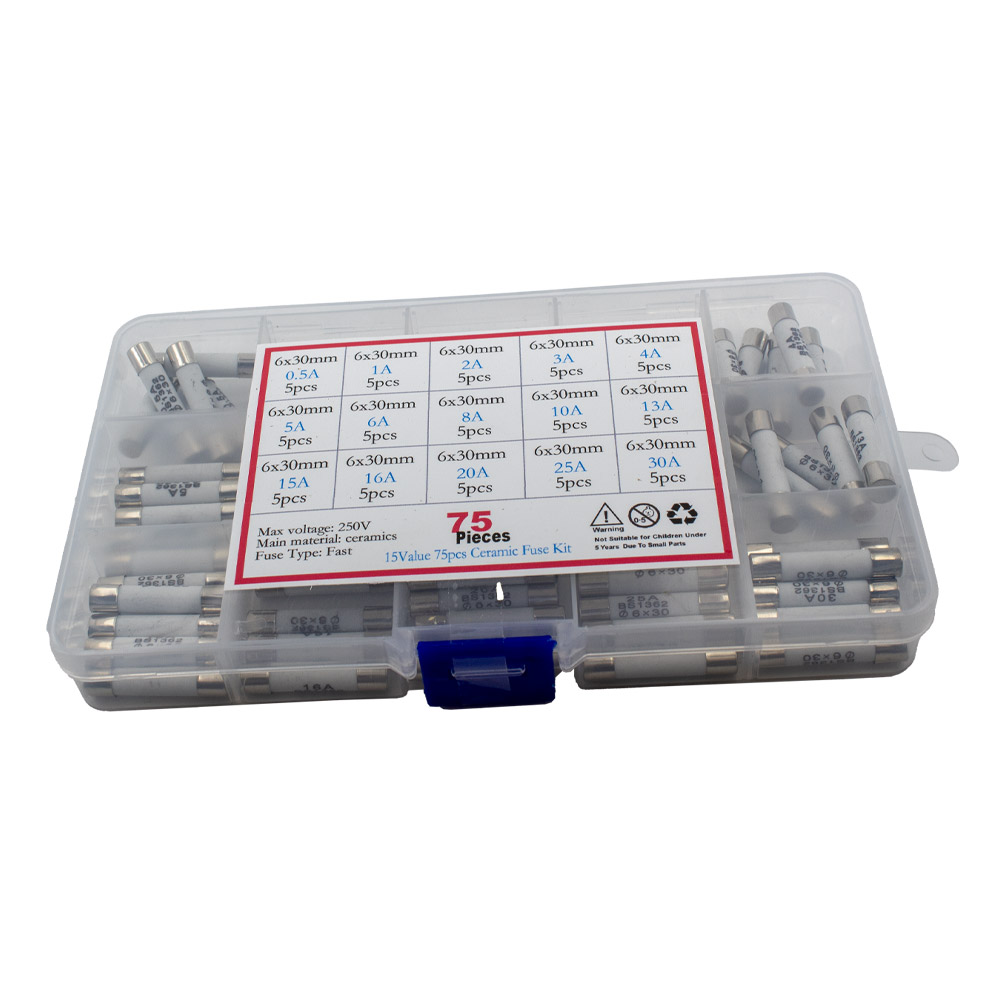 Feinsicherung Sortiment 75 Teile 6*30mm 0.5A-30A