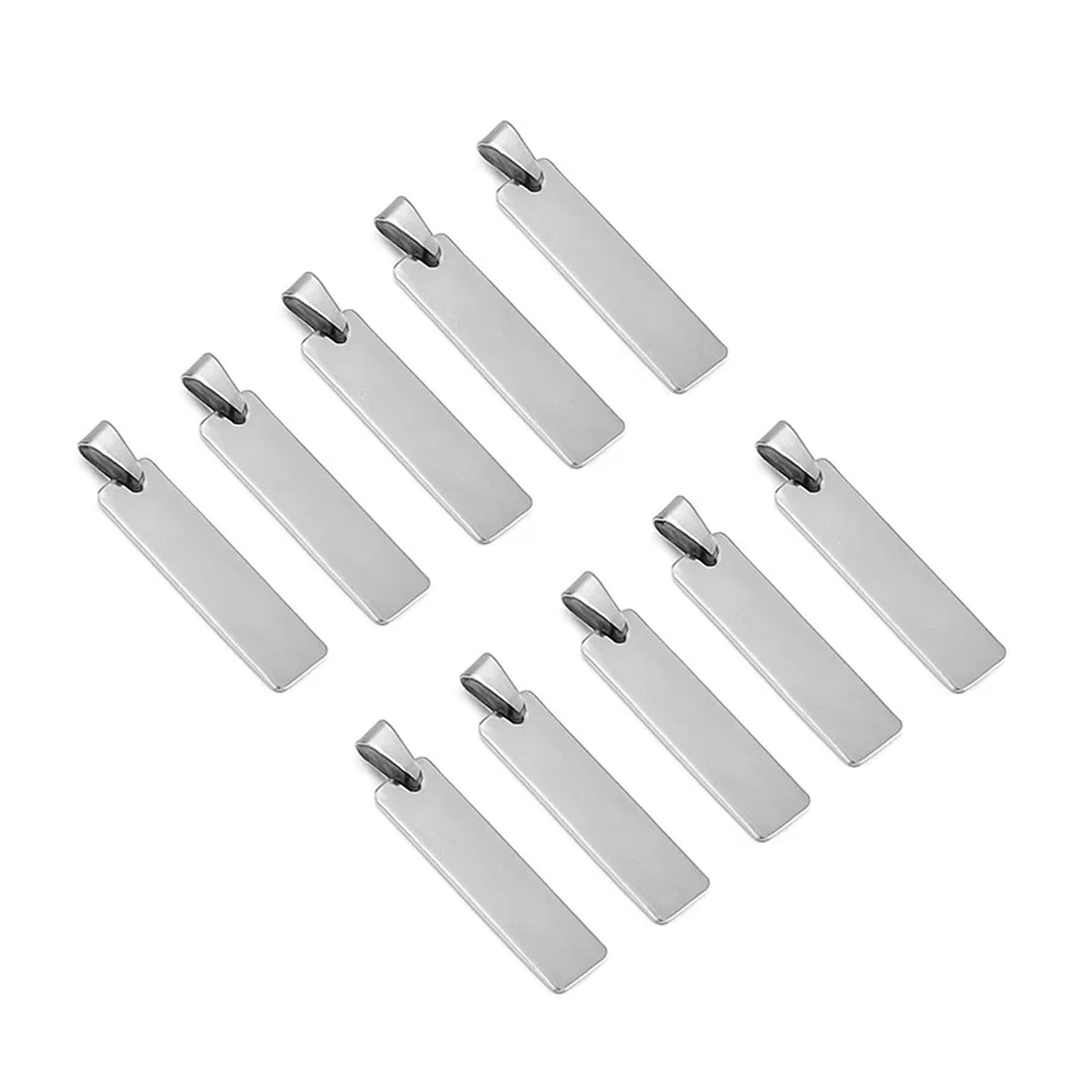 10 Edelstahl-Anhänger Rohlinge Silber 10x45mm – Gravurplatten für Namen, Dog Tags und DIY-Projekte
