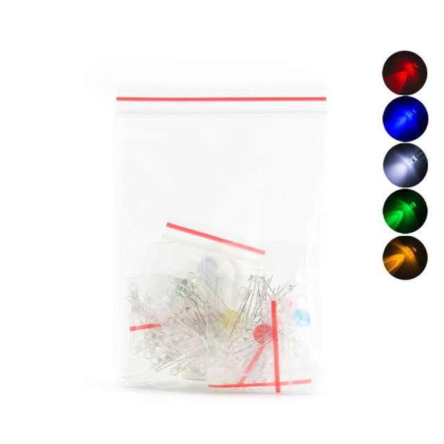 100 x Leuchtdiode LED 3mm - sortiert weiss,  rot, gelb, blau, grün