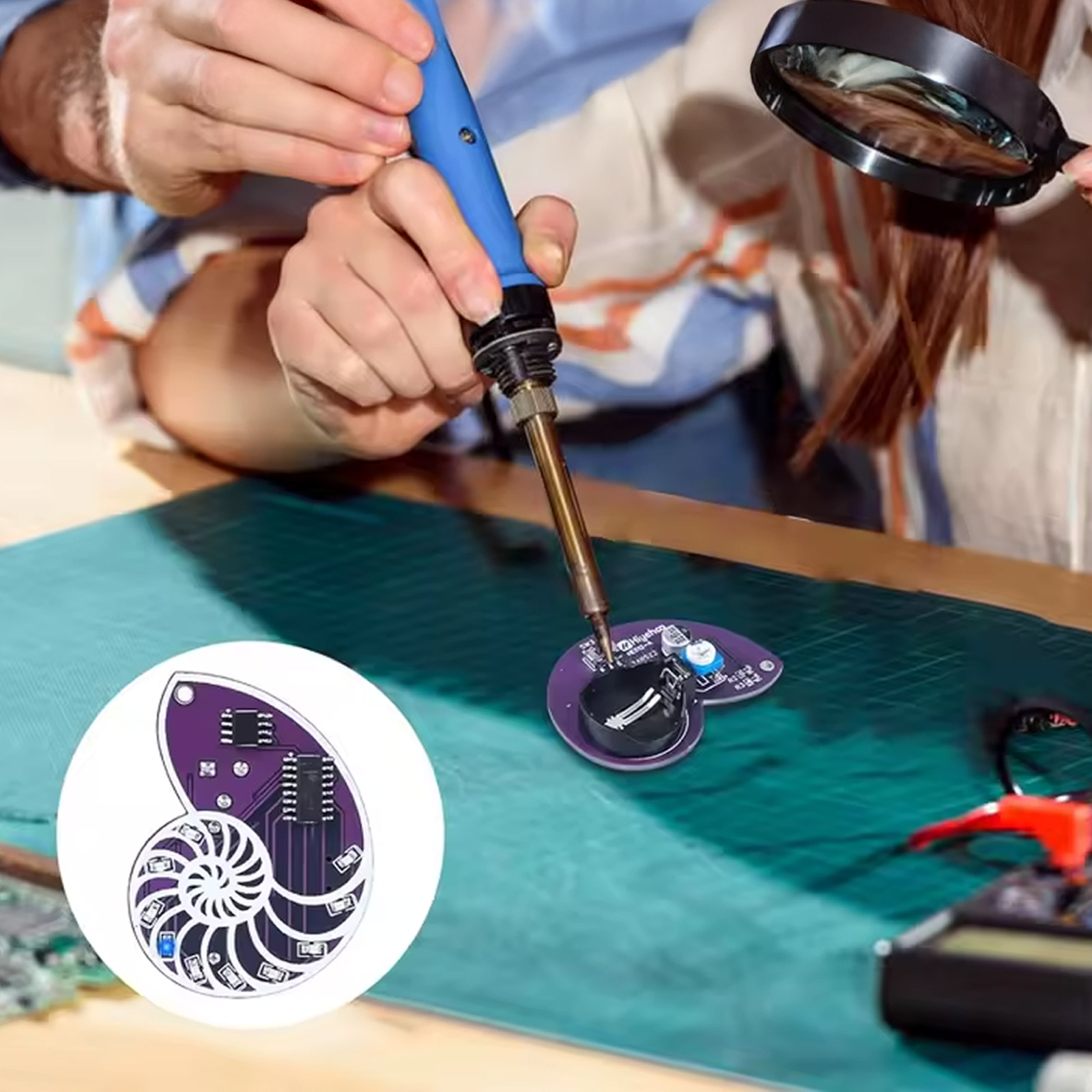 Bausatz: SMD Lötkit Muschel – DIY Lernbausatz mit fließender LED-Deko