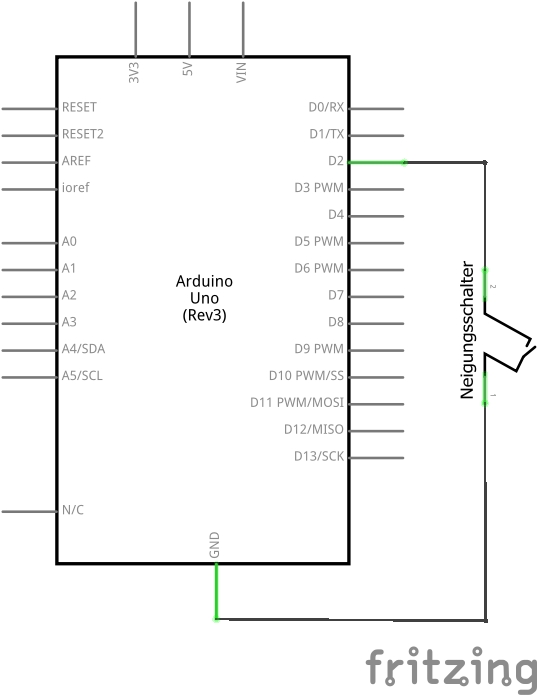 Neigungsschalter (tilt switch) mit Arduino ansteuern
