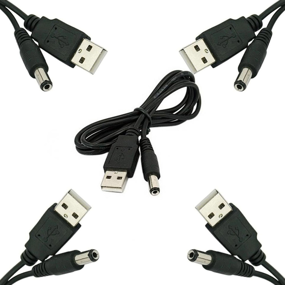 5x 80 cm USB Stromkabel auf DC Hohlstecker 5.5 x 2.1 mm