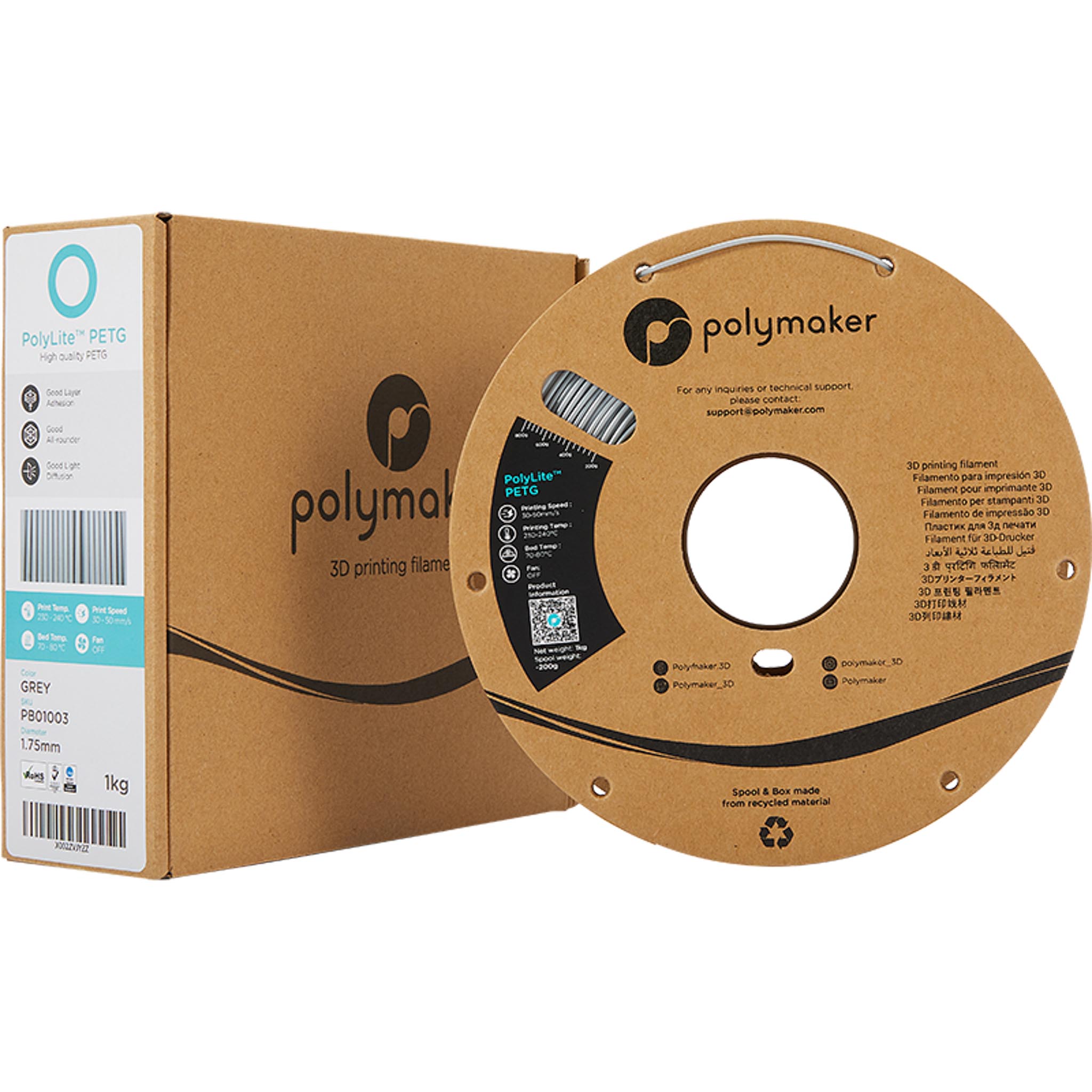 Polymaker PolyLite PETG Filament Grau 1.75mm 1kg