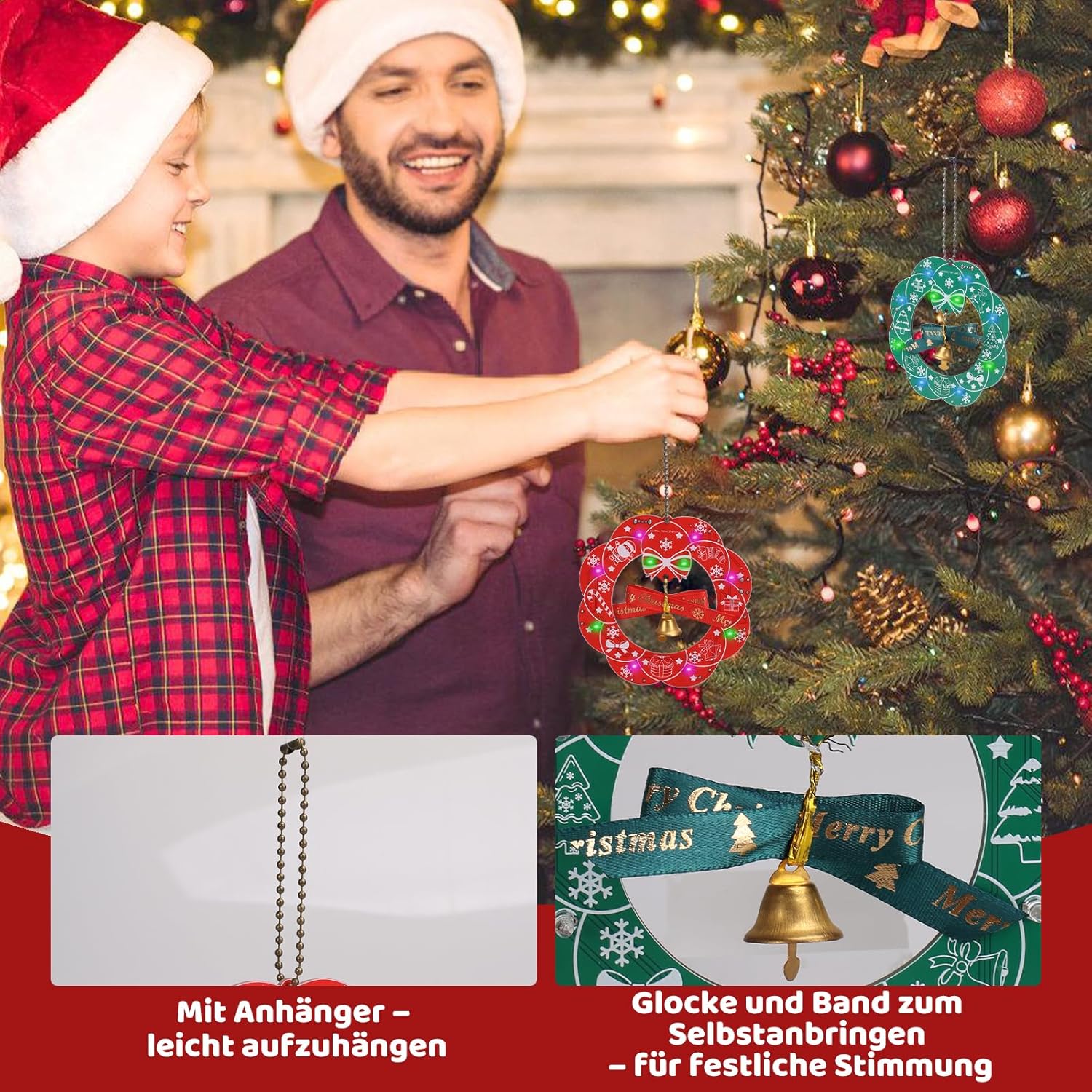 Bausatz Weihnachtsdeko 2-teilig Braum & Kranz mit 3 Lichtmodi