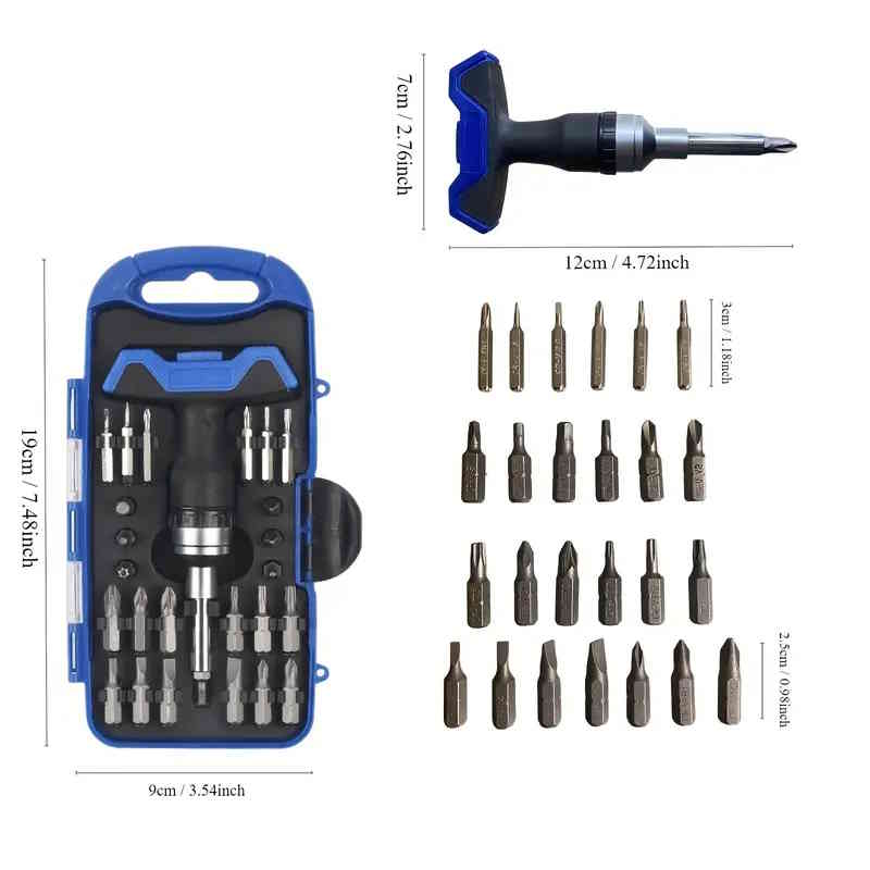 26-in-1 T-förmiges Ratschenschraubendreher-Set mit 25 Bits