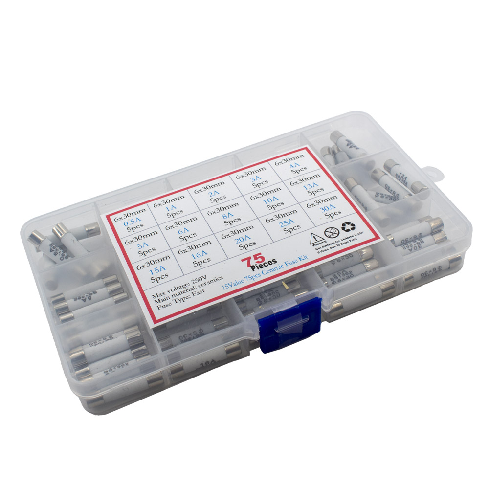 Feinsicherung Sortiment 75 Teile 6*30mm 0.5A-30A