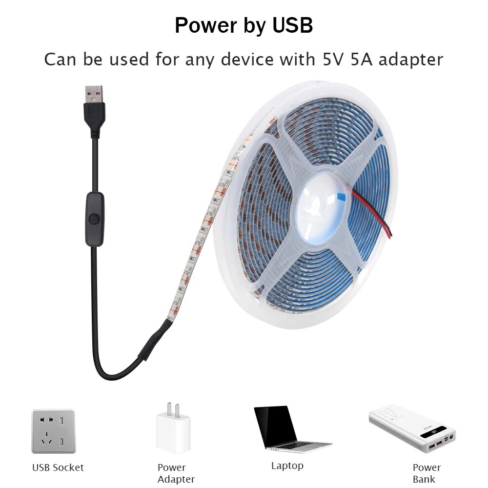 2m LED Strip weiss An-/Ausschalter 5V USB