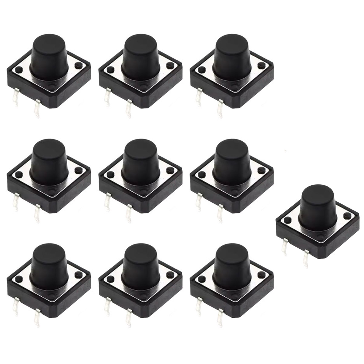 10x Mikrotaster 12×12×8mm THT – Drucktaster mit 4 Pins für Breadboard und Leiterplatten