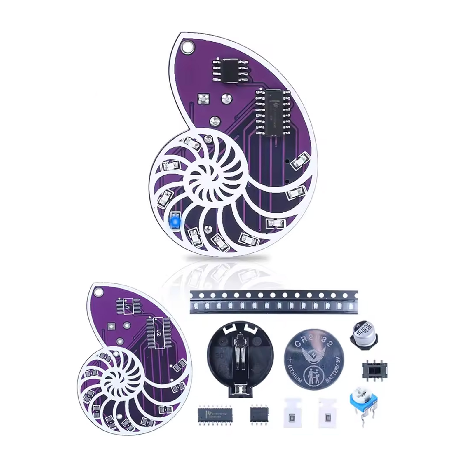 Bausatz: SMD Lötkit Muschel – DIY Lernbausatz mit fließender LED-Deko