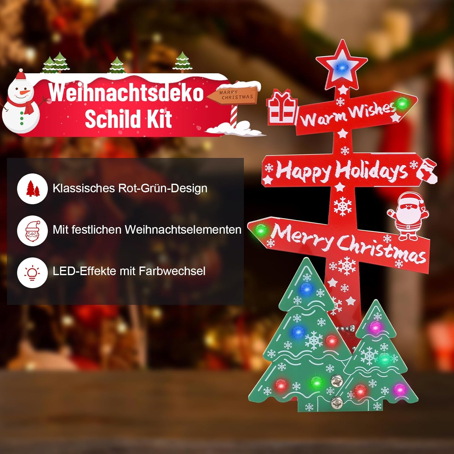 Bausatz Merry Christmas Weihnachtsbaum-Schild mit farbigen LEDs