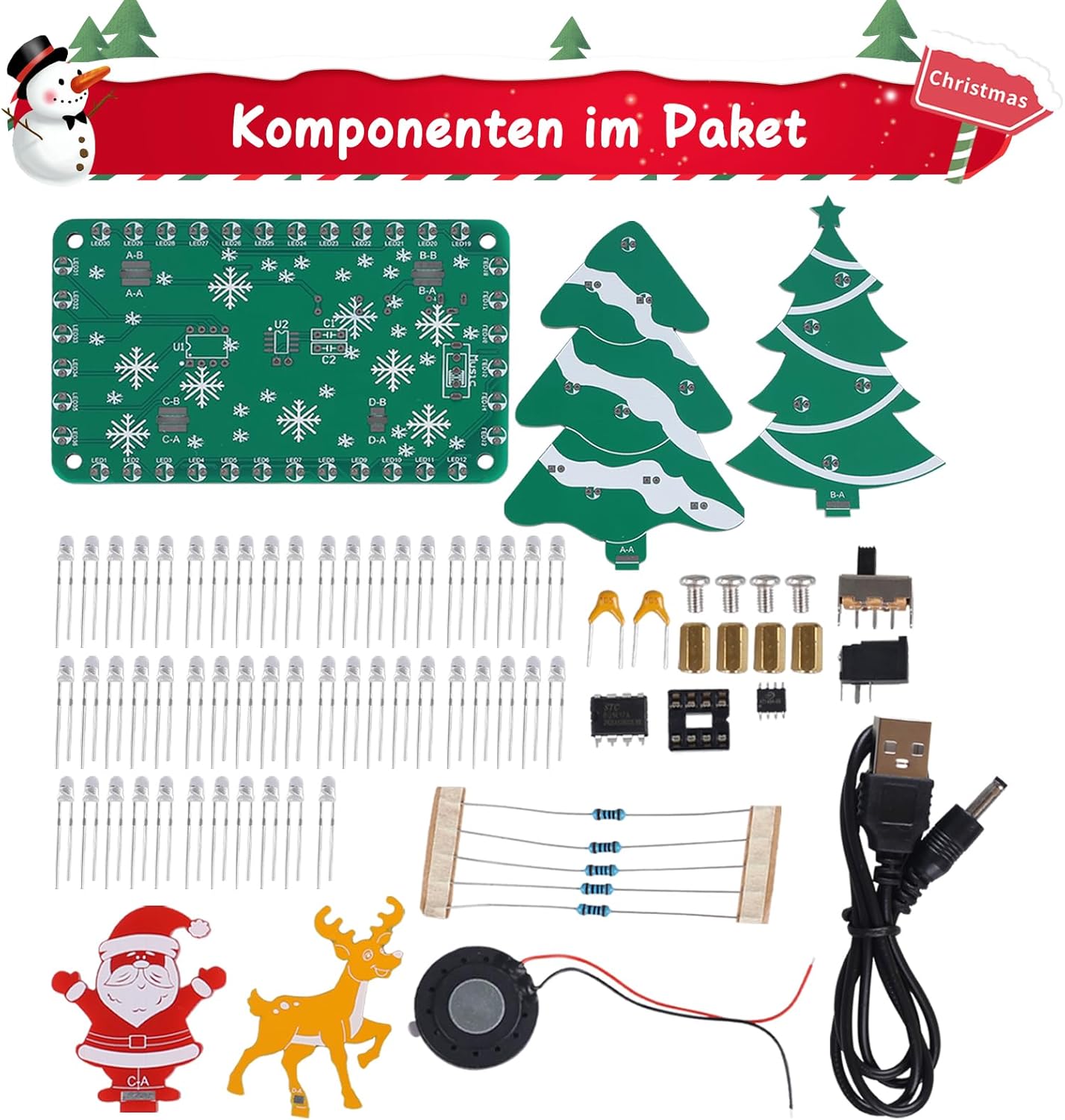Bausatz LED Weihnachtsbaum mit Musik - Mini Weihnachtswald Lötprojekt