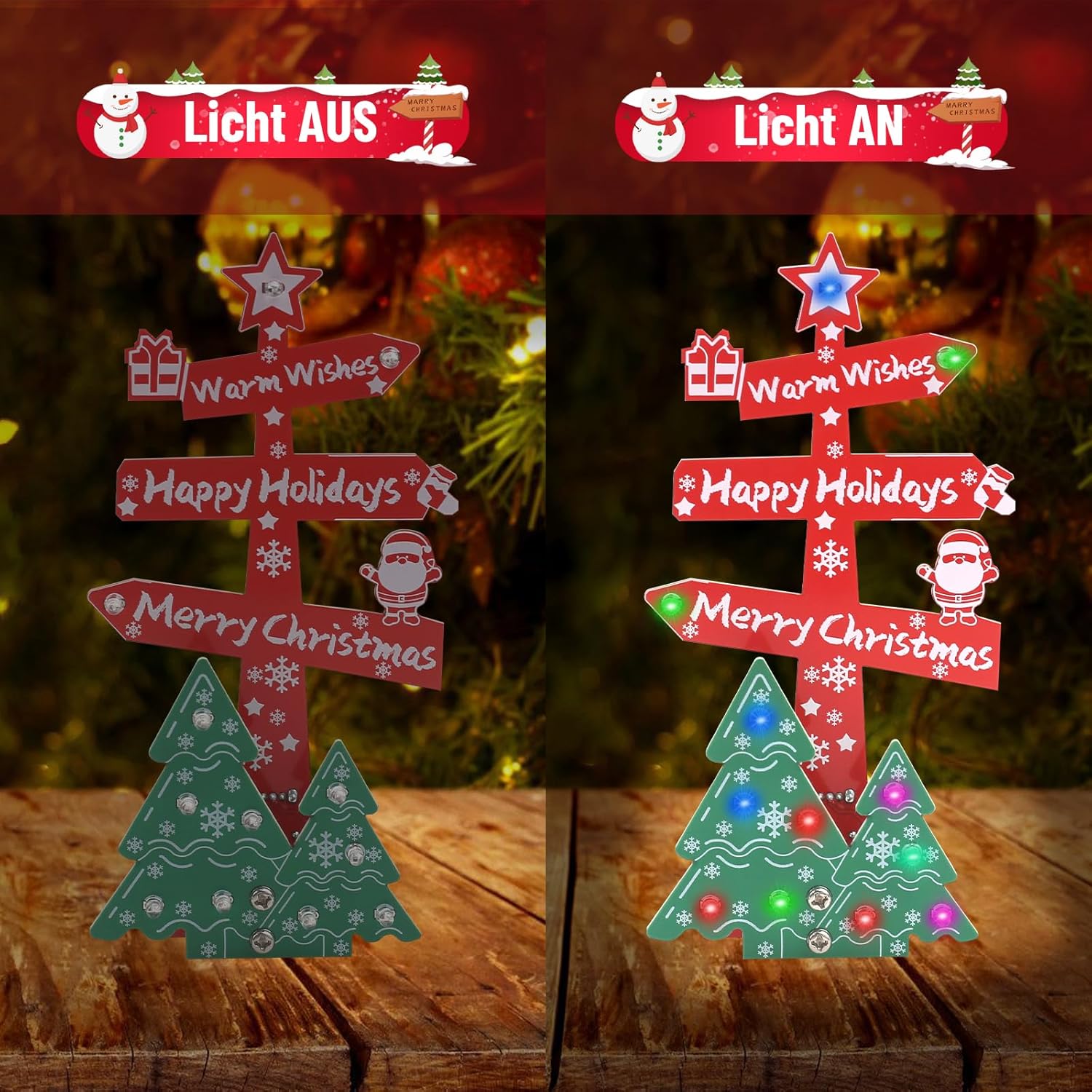 Bausatz Merry Christmas Weihnachtsbaum-Schild mit farbigen LEDs
