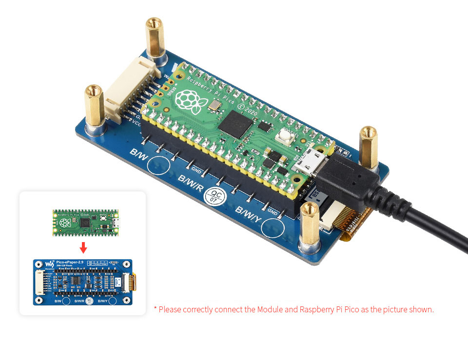 Waveshare 2.9" E-Paper Display Modul (B) für Raspberry Pi Pico 3-farbig