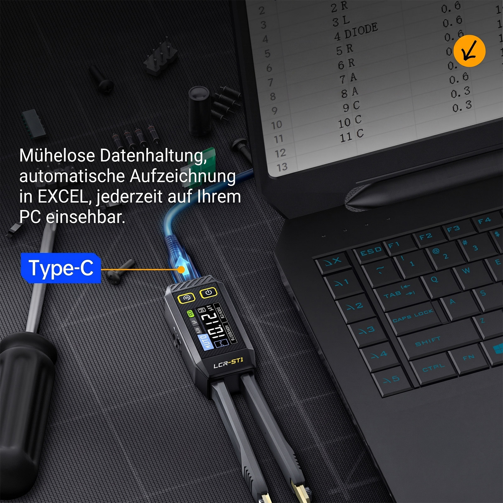 FNIRSI LCR-ST1 Mini Smart Digitalzange LCR/ESR-Messgerät für SMD-Bauteile