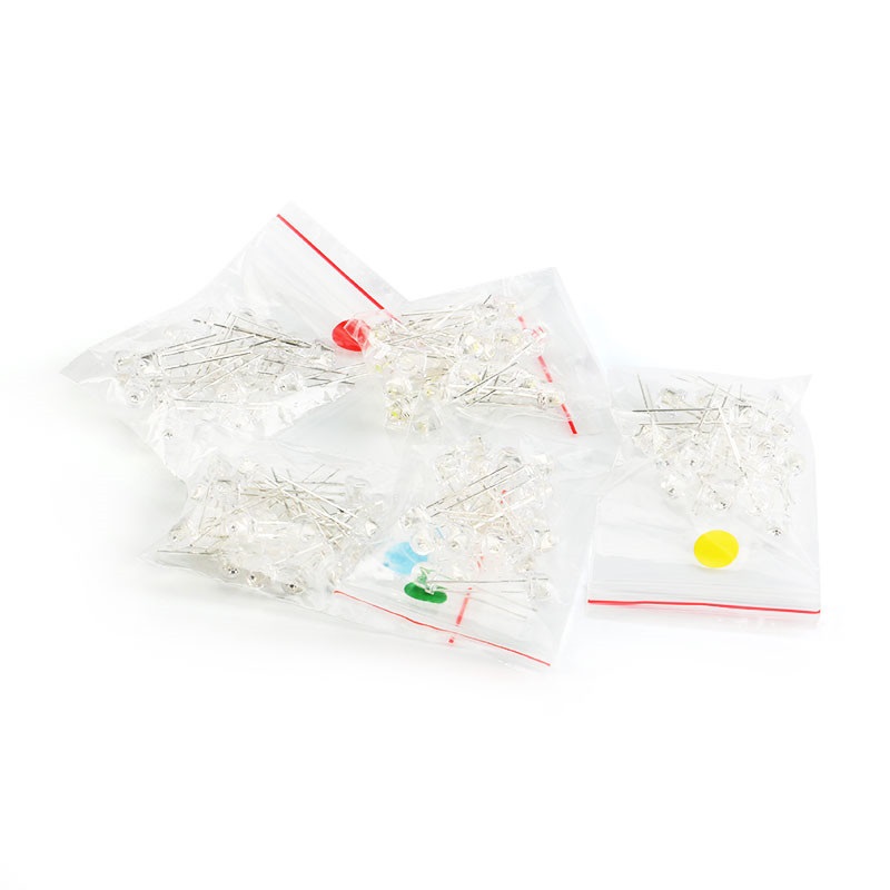 100x Leuchtdiode LED 5mm transparent - sortiert weiss,rot, gelb, blau, grün