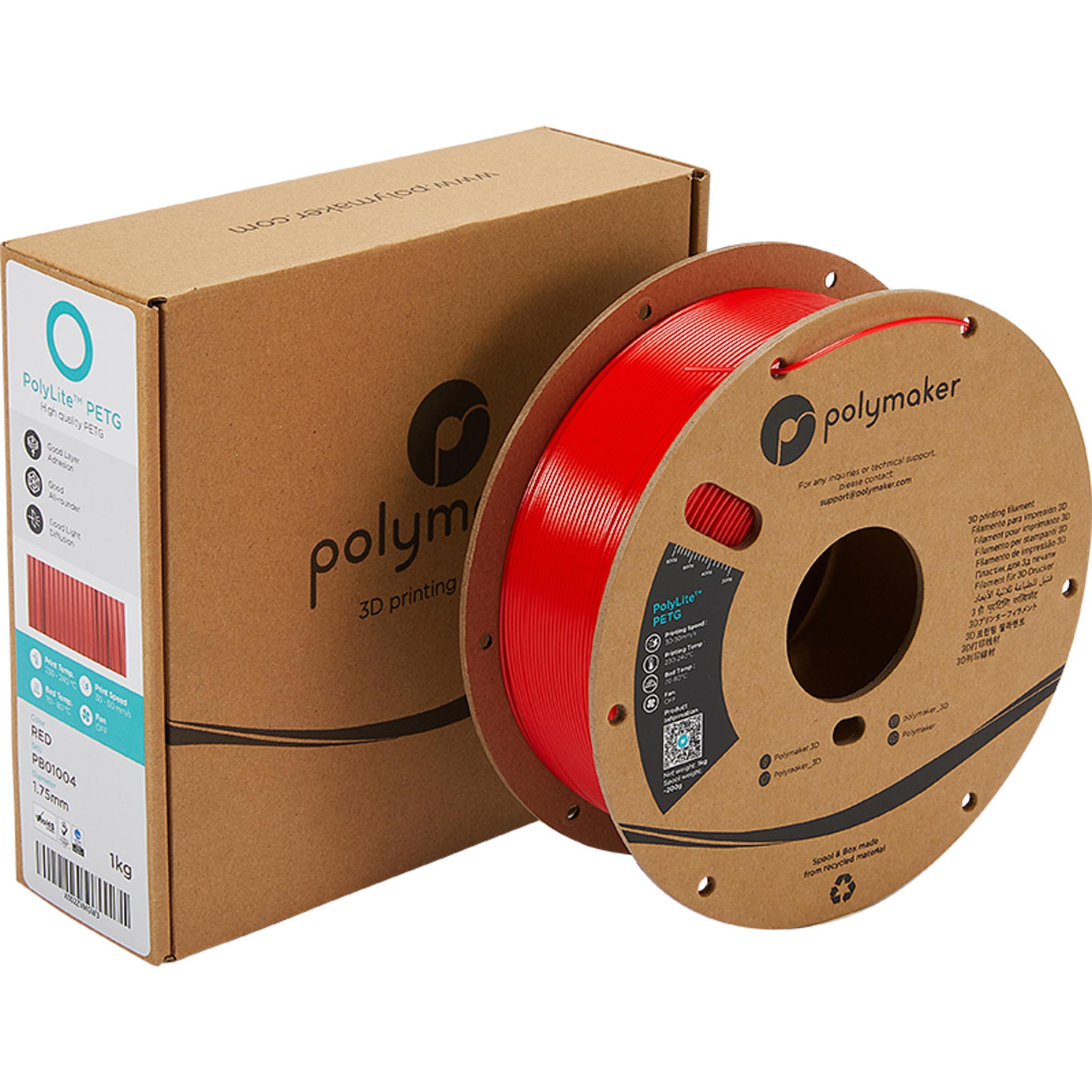 Polymaker PolyLite PETG Filament Rot 1.75mm 1kg