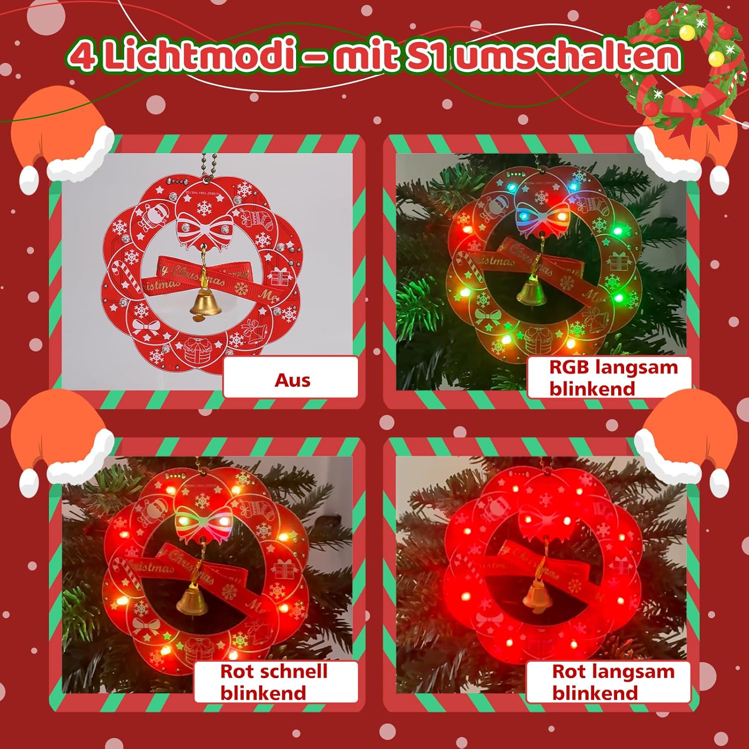 Bausatz Weihnachtsdeko 2-teilig Braum & Kranz mit 3 Lichtmodi