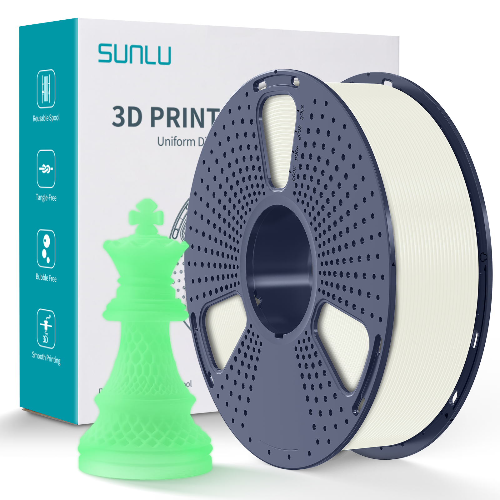 Sunlu PLA Glow in the Dark Filament White (White to Green) 1.75mm 1kg