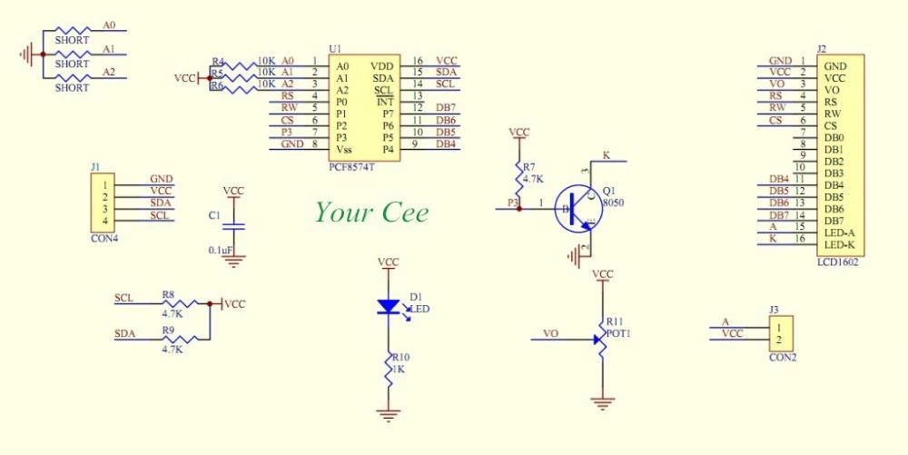 I2C/TWI Anschlussmodul für 1602 LCD Display Schaltplan