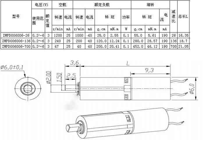 Micro Getriebemotor 6mm DC 3V 46 RPM