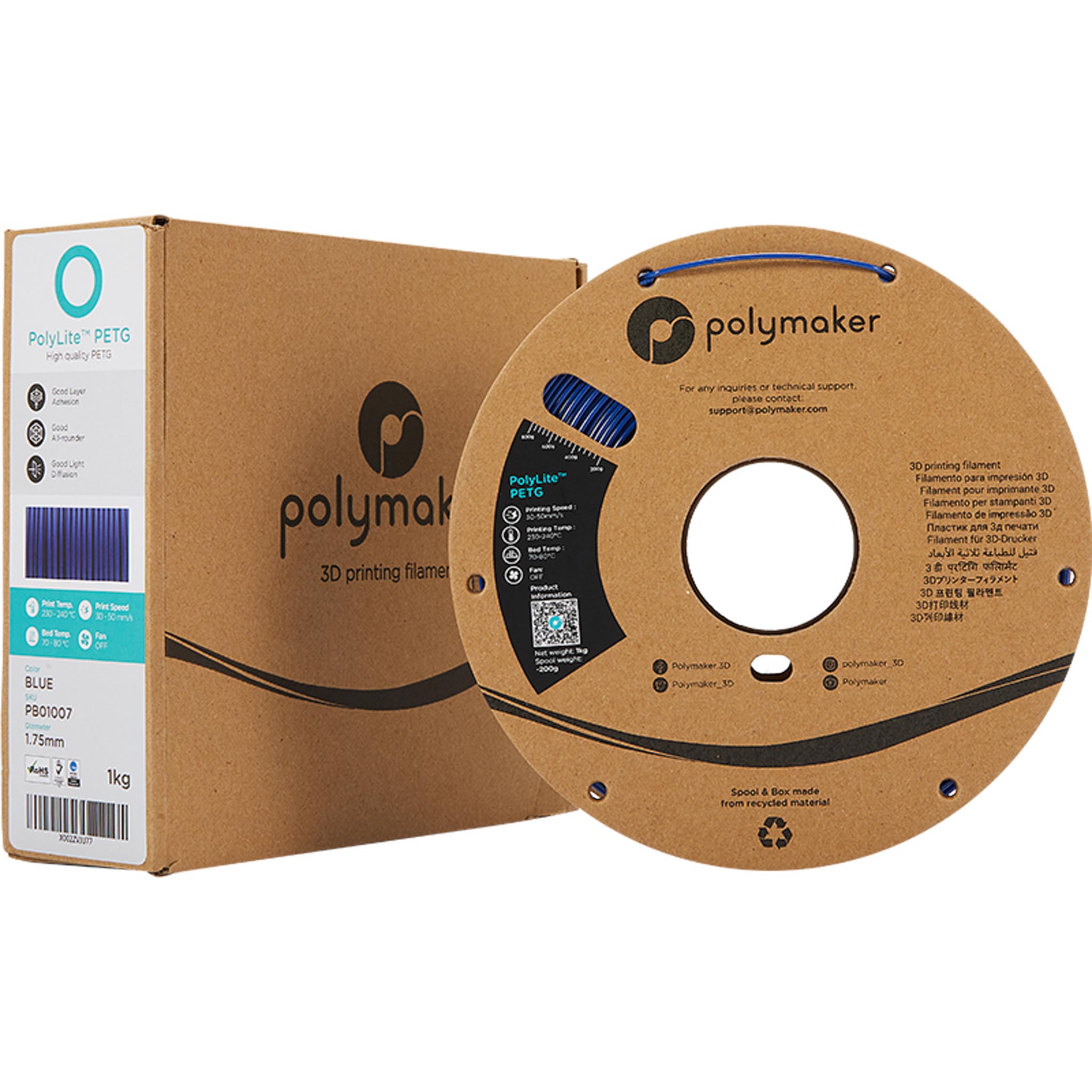 Polymaker PolyLite PETG Filament Blau 1.75mm 1kg