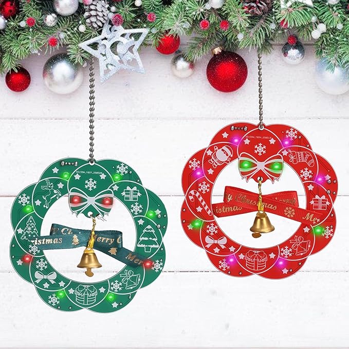 Bausatz Weihnachtsdeko 2-teilig Braum & Kranz mit 3 Lichtmodi