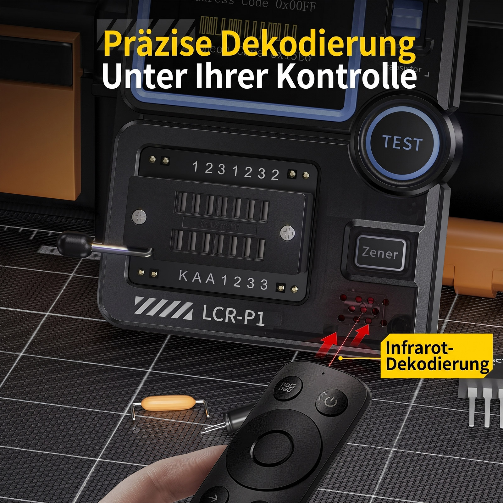 FNIRSI LCR-P1 Komponentenmessgerät für Induktivitäten, Kapazitäten, Widerstände und Halbleiter