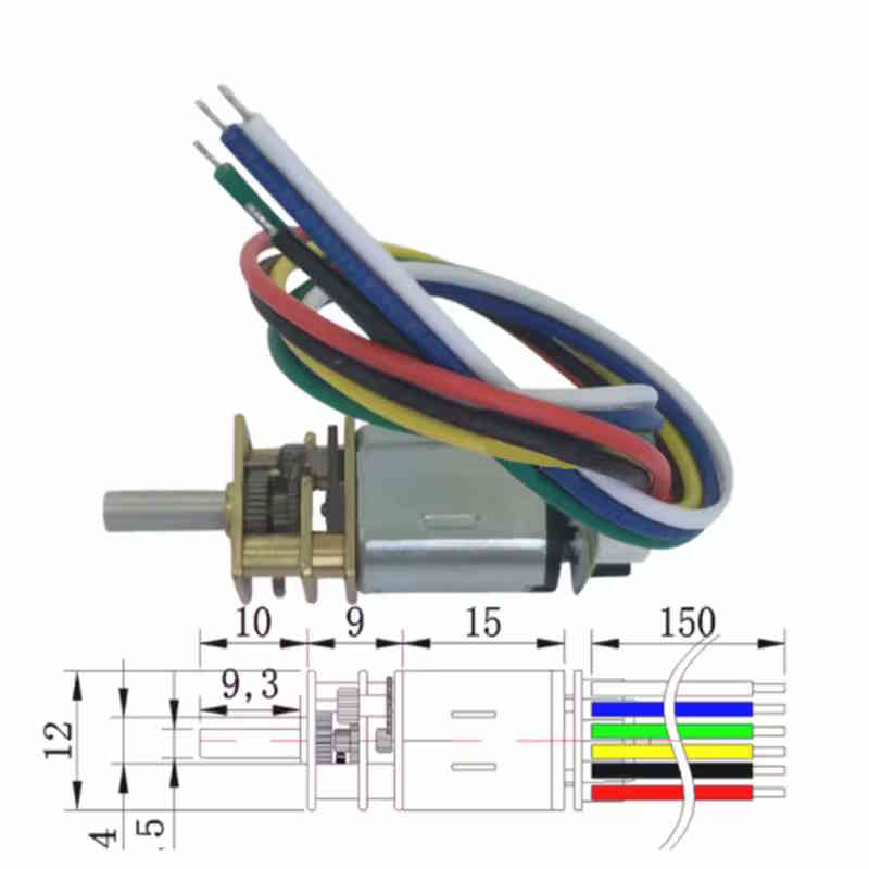 Mini DC Getriebemotor N20 6V mit Hallsensor Encoder 250 RPM